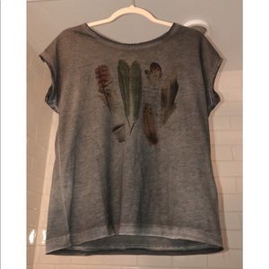 Distressed Dark Gray Top with Lace on Back